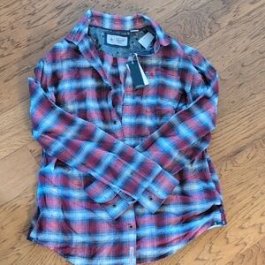 Plaid Button-Up Shirt in Red and Blue